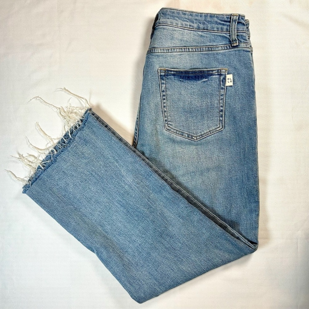 Oliver Logan Jeans Womens 31 Light Wash Aberdeen Wide Leg Crop Raw Hem Stretch